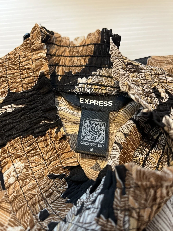 Top Express Para Mujer Floral 2 Piezas Manga Larga Cuello Alto Semi Transparente Talla Mediana Foto 4 de 4