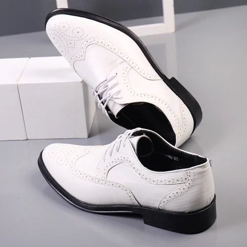 Men's Brogue Pointed Lace Up Oxfords Formal Business Dress Wedding Leather Shoes - Picture 18 of 28