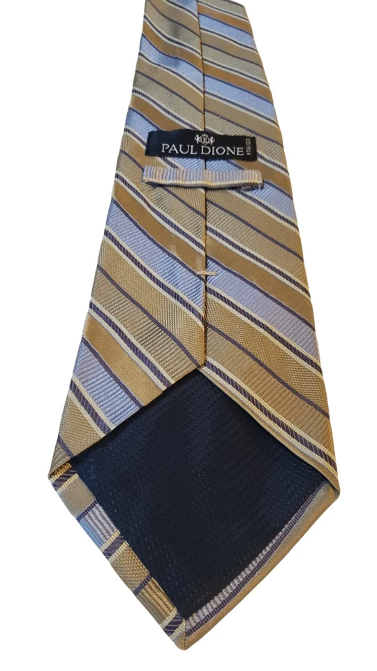 Corbata para el cuello Paul Dione hecha a mano 100 % seda para hombre hecha en China marrón azul a rayas Foto 4 de 4