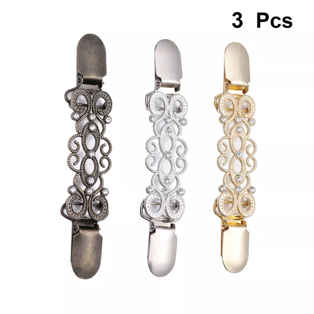 3PC Womens Sweater Clips Alloy Cardigan Connection Buckles Collar