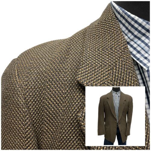 40R Claiborne Mens Suit Jacket Sport Coat Blazer Tweed Birdseye Brown USA Wool