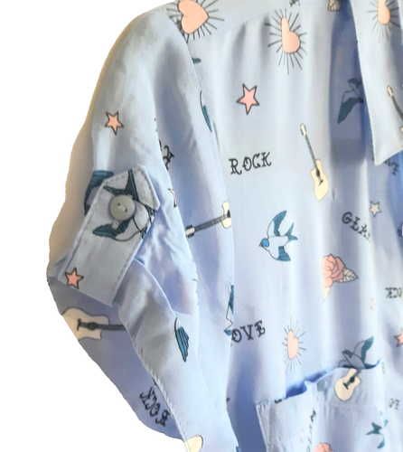 Oodji High Low Button Bluse Romantic Print Viskose EU 36 Freizeit Urlaub - Bild 9 von 18