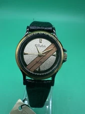 Vintage NOS 80s Dufonte By Lucien Piccard  Watch,Leather Strap Gold/Brown Dial