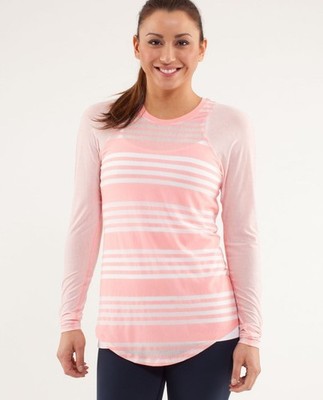 Lululemon Digni Long Sleeve Tee - Coral Pink Striped - Size 2