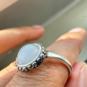925 Sterling Silver Ring 8mm Round White Natural Nephrite Jade Gemstone Gift NEW