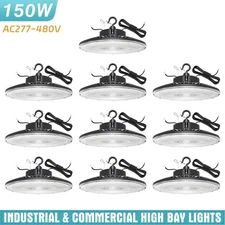 10 X 480V 150W UFO LED High Bay Lights 22500 Lumens Industrial Fixture Dimmable