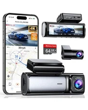 4K Dash Cam Front and Rear, Built-in 5G WiFi GPS, 64GB Card Included, 3.59'' IPS