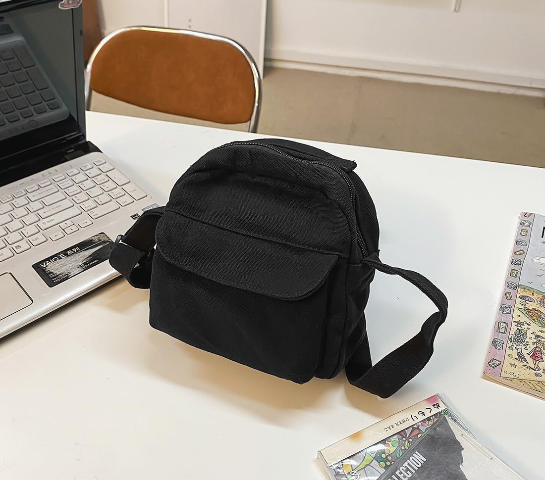 Collsants Small Crossbody Bag Cute Purse Mini Canvas Black 