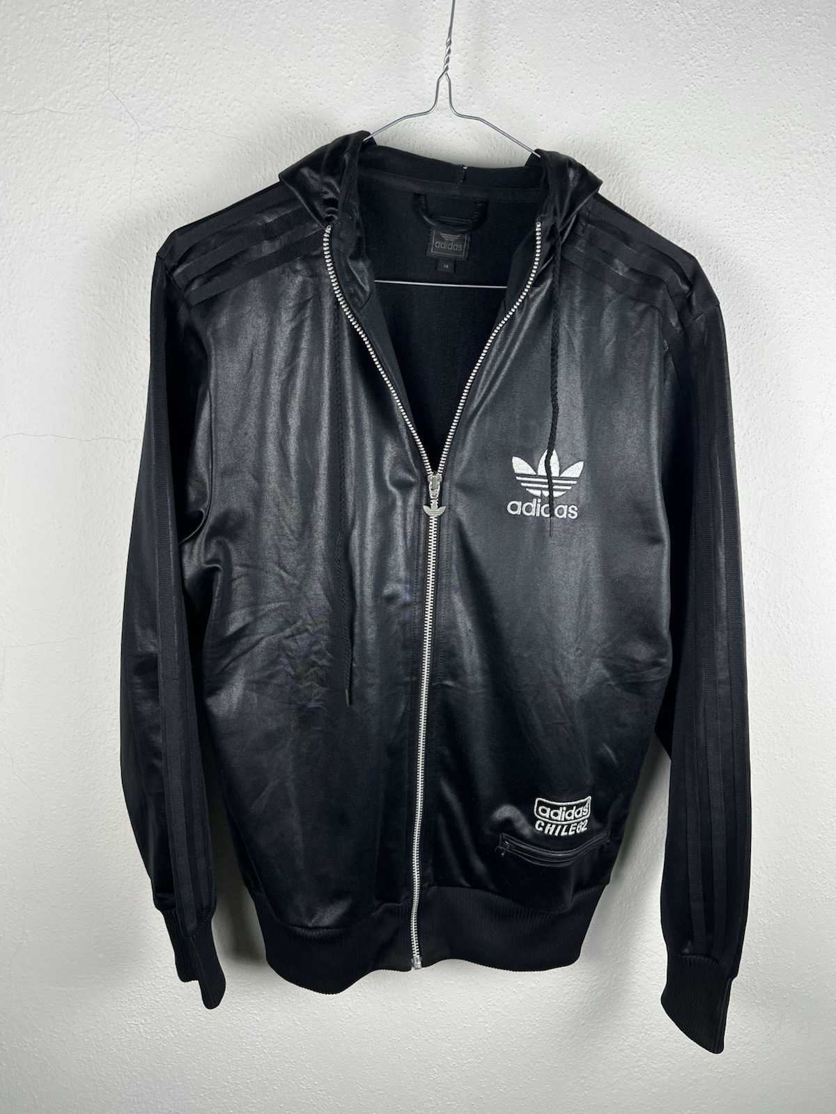 Adidas Chile 62 Track Jacket Black Silver Men XS Vintage Rare image 7