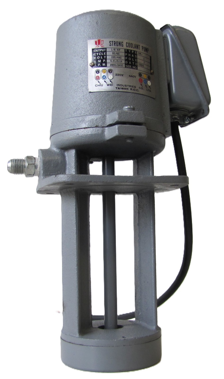 Wei Industries Strong Coolant Pump 1/8 HP 230V 3 Phase Lathe Machine Shop Tool