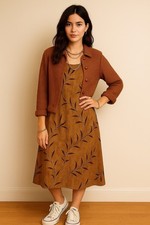 Vintage Jessica Howard Earthy Brown 2 Pc Dress Set Knit Jacket Boho Cottagecore