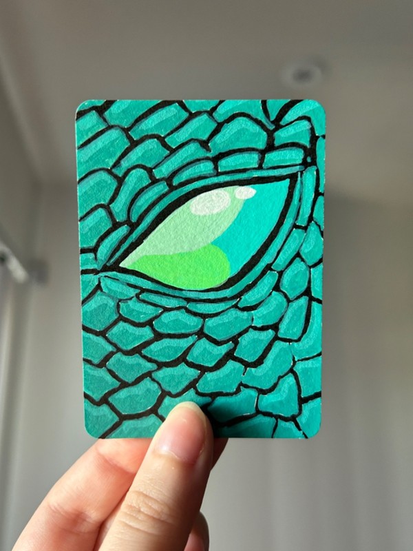 ACEO Original Acrylic Green Dragon Eye Fantasy Painting, by eepygirlstudio