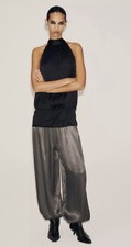 ZARA NEW WOMAN MID-RISE SATIN BALLOON PANTS LIGHT GREY XL 3067/518/811