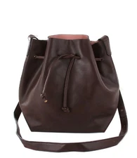 LEATHER DRAWSTRING CROSSBODY BUCKET BAG BROWN/TALR FD-002
