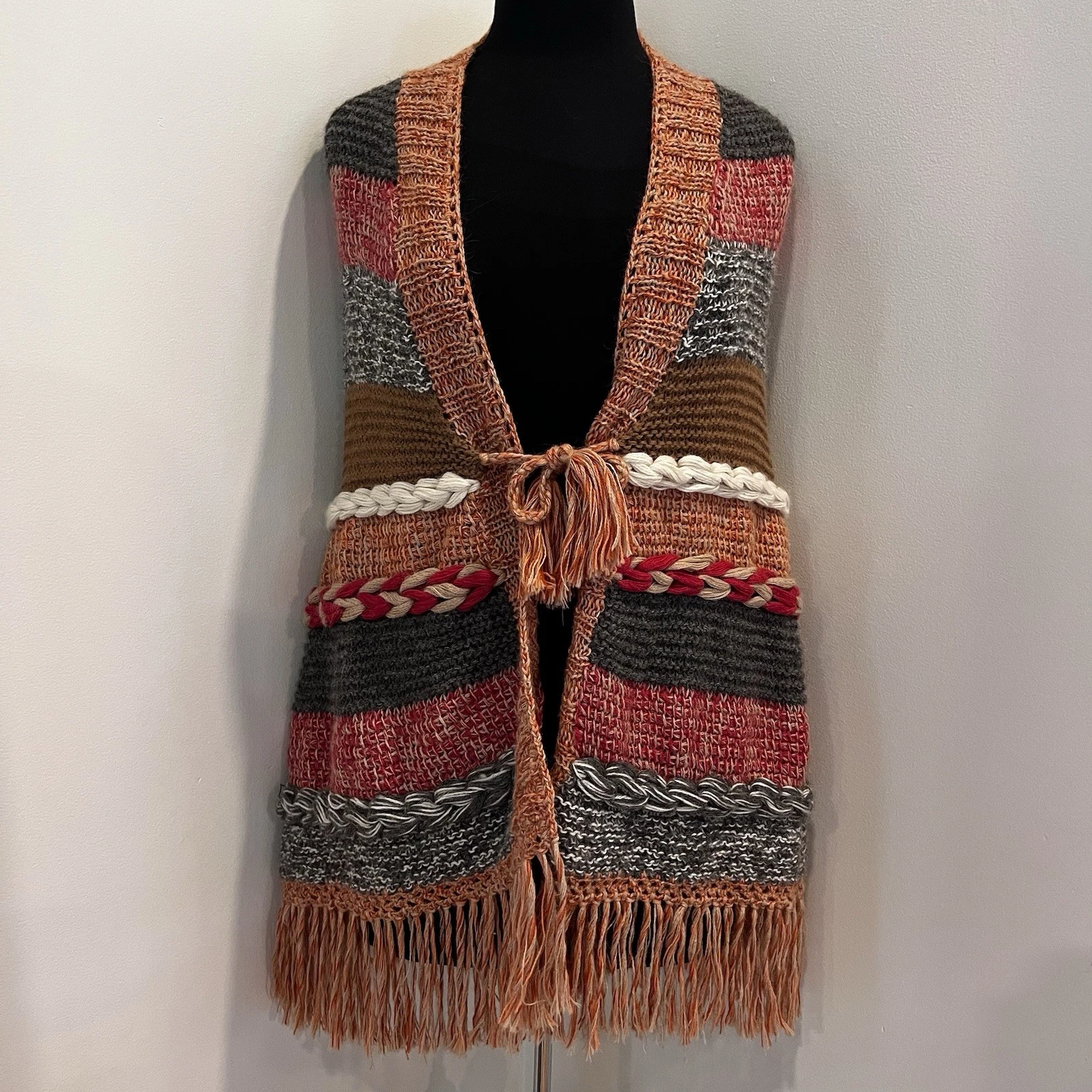 Anthropologie Augden Alpaca Fringe Poncho Sweater Boho Multicolor OS