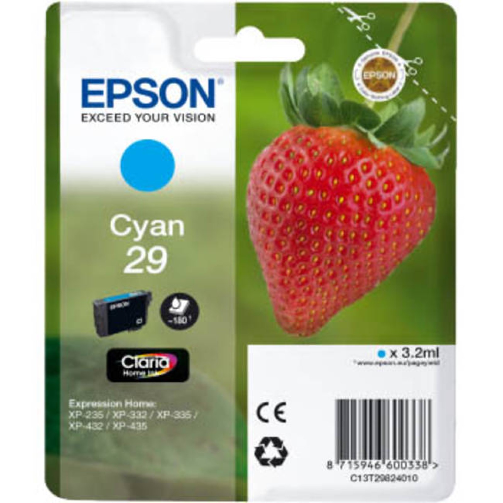 Original Epson 29 Cyan Ink Cartridge (C13T29824012)