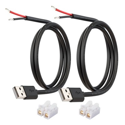 USB Power Cable to Bare Wire, 20AWG 1M USB-A 2.0 Male Plug Pigtail, 5V 5A DIY...