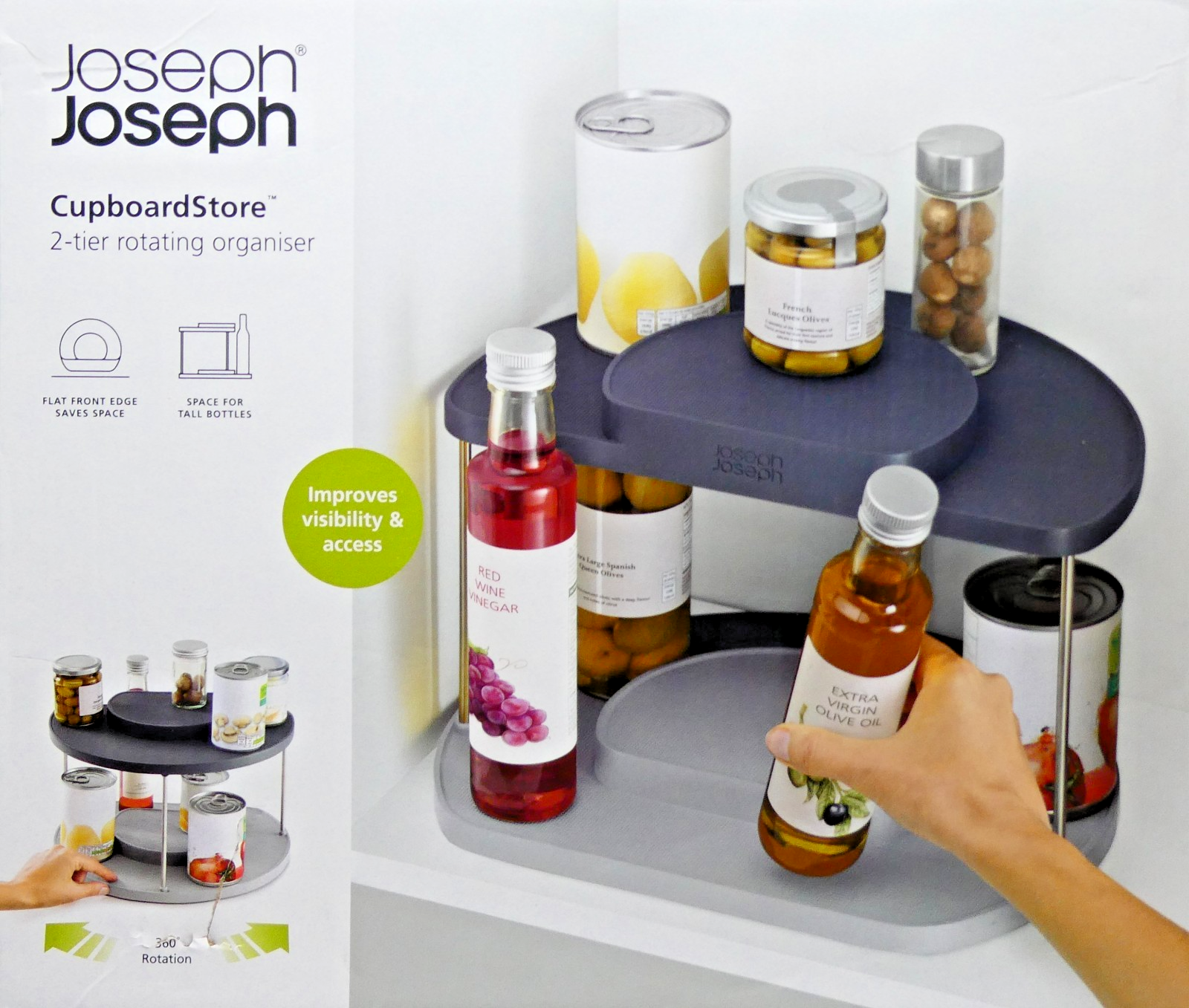 Joseph Joseph CupboardStore 2 Tier Rotating Organiser Grey - New & Sealed