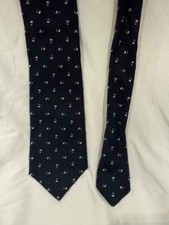 Gitman Bros Tie Navy Blue Silk Wool USA Made Small Pattern Mens Neck Tie