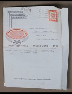 MayfairStamps Australia 1957 Melbourne Olympics to Santa Ana CA Aerogramme aaz_5