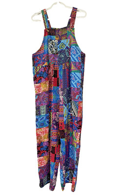 Whimsigoth Patchwork Overalls Woven Medium Colorful Artsy Indie Boho Fairycore