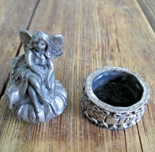 Miniature My First Tooth Pewter Trinket Box Flower Tooth Fairy Pixie Girl Metal