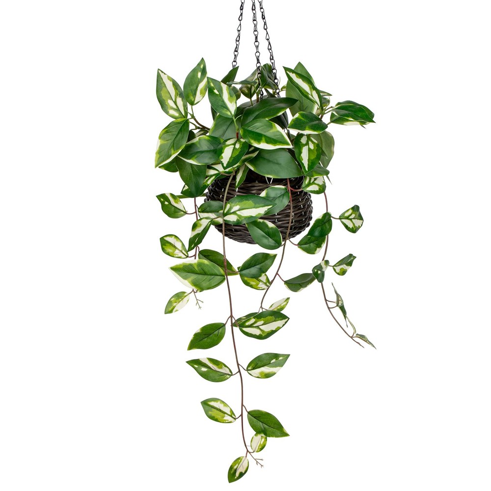 Faux Golden Pothos Hanging Plant with Pot Artificial Greenery Decor