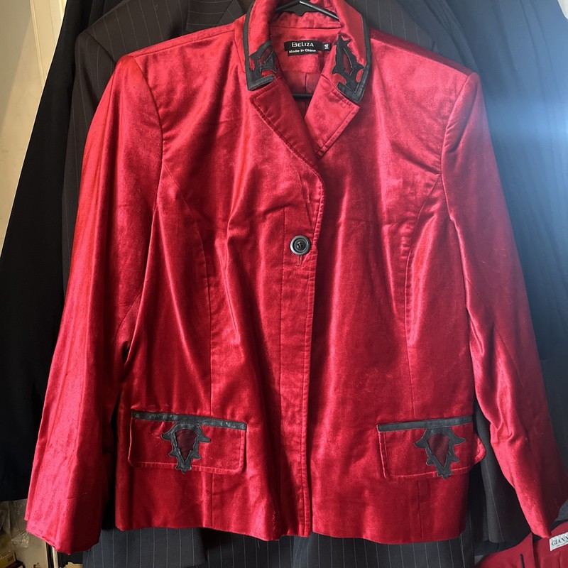 Beliza- Blood Red Velvet Lined Buttoned Blazer Jacket - Size 14