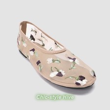 Women's Summer Mesh Embroidered Flats Ballet Shoes Rhinestone Shoes Ladies