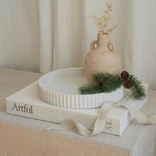 Decorative Concrete Tray & Book Decor Set - Scalloped Tray & Linen Box Enhance Y