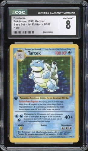 1999 Pokemon GERMAN 1st Edition Base Set Turtok-Blastoise Holo 2/102 CGC 8 NM-MT