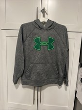 Under Armour Sweatshirt Hoodie Youth Medium Grey and Green Loose Fit Logoed