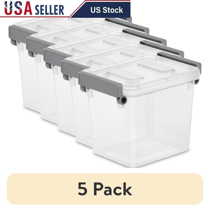 5 Pack Modular Storage Bins Stackable Clear Containers Latch Boxes Organization