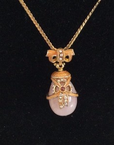 Authentic 925 S. Silver Pendant Gold Plated, Enamel Rhinestones Garnets, Rose Quartz 1.5”