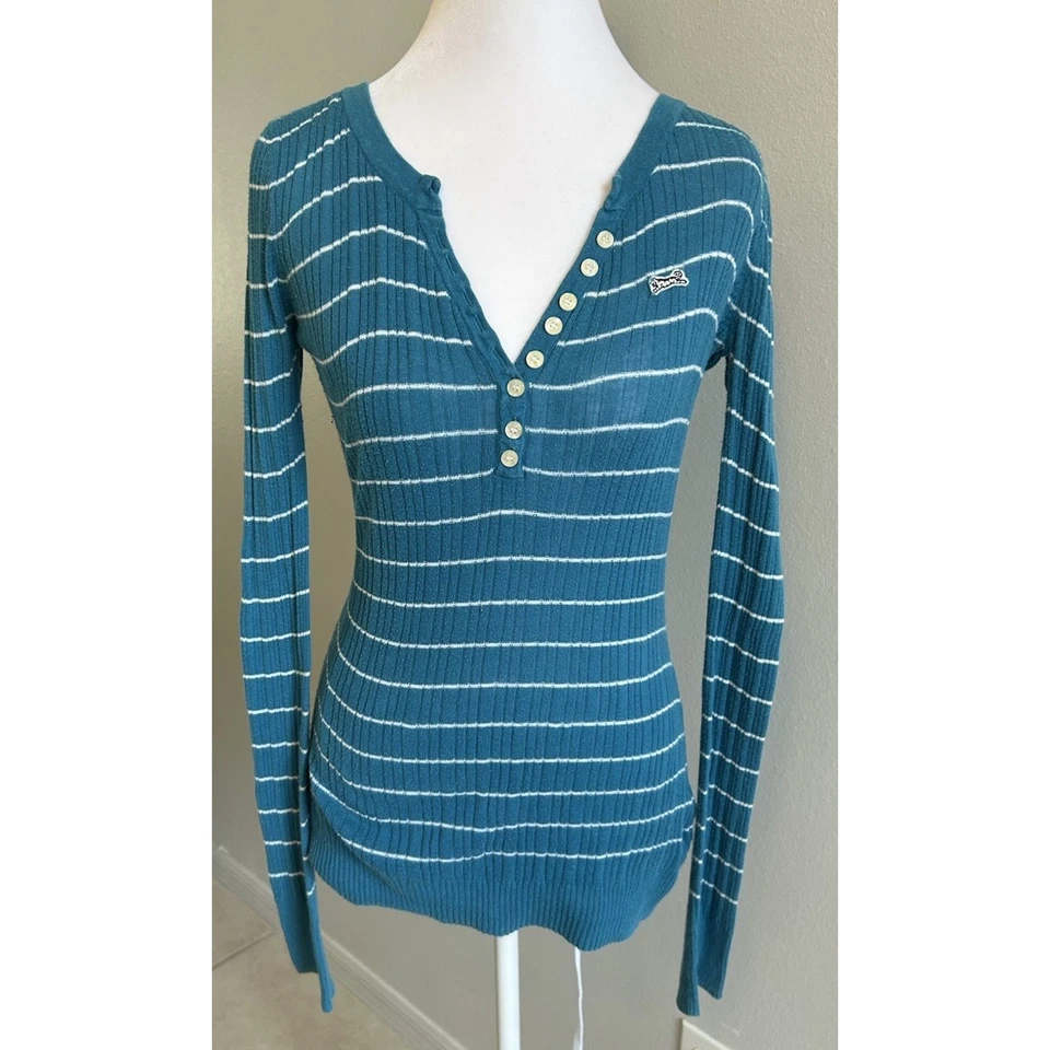 VTG Le Tigre Women’s Striped 1/2 Buttons Shirt Long Sleeve Lightweight 90s Y2K - Image 2 of 4