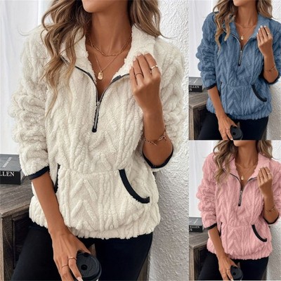 Damen Teddy Plüsch Sweatjacke Sweatshirts Hoodie Pullover Jacke Winter Warm DE