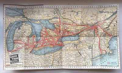 Miniature Map of the Grand Trunk Railway System & Connections Circa 1915 Rail