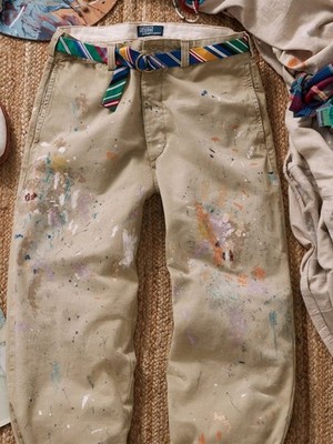パンツ Polo Ralph Lauren Crash Paint Pants Polo Ralph Lauren Paint Splatter Tan Chino Wide Leg Pants Sz 2 | eBay