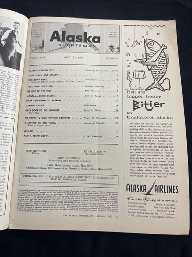 ALASKA SPORTSMAN Magazine August 1960 Vol. XXVI #8 Life on the Last Frontier - Picture 4 of 4