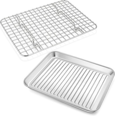 Toaster Oven Pan W/ Wire Rack Stainless Steel Baking Oven Sheet Tray Bacon Pan