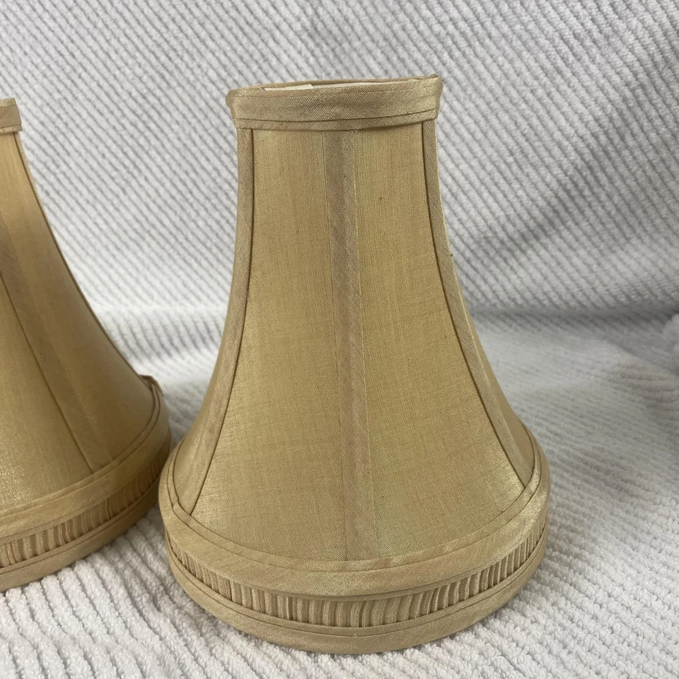 Pair Clip-On Bell Lamp Shades Set of 2 Mini Chandelier Sconce Beige Shantung - Image 3 of 4
