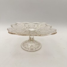 Vintage Pressed Glass Small Pedestal Compote Cake Stand Geometric Pattern 7&rdquo;