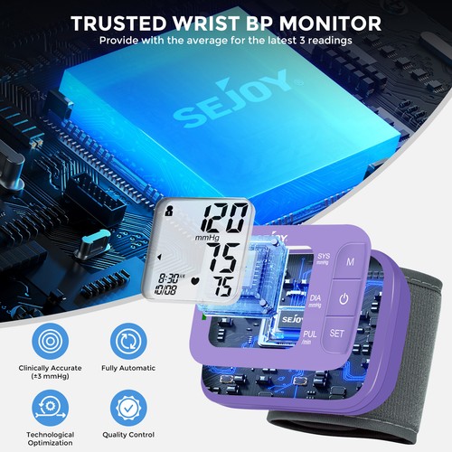 SEJOY Automatic Digital Wrist Blood Pressure Monitor Heart Rate Machine Monitor - Picture 27 of 57