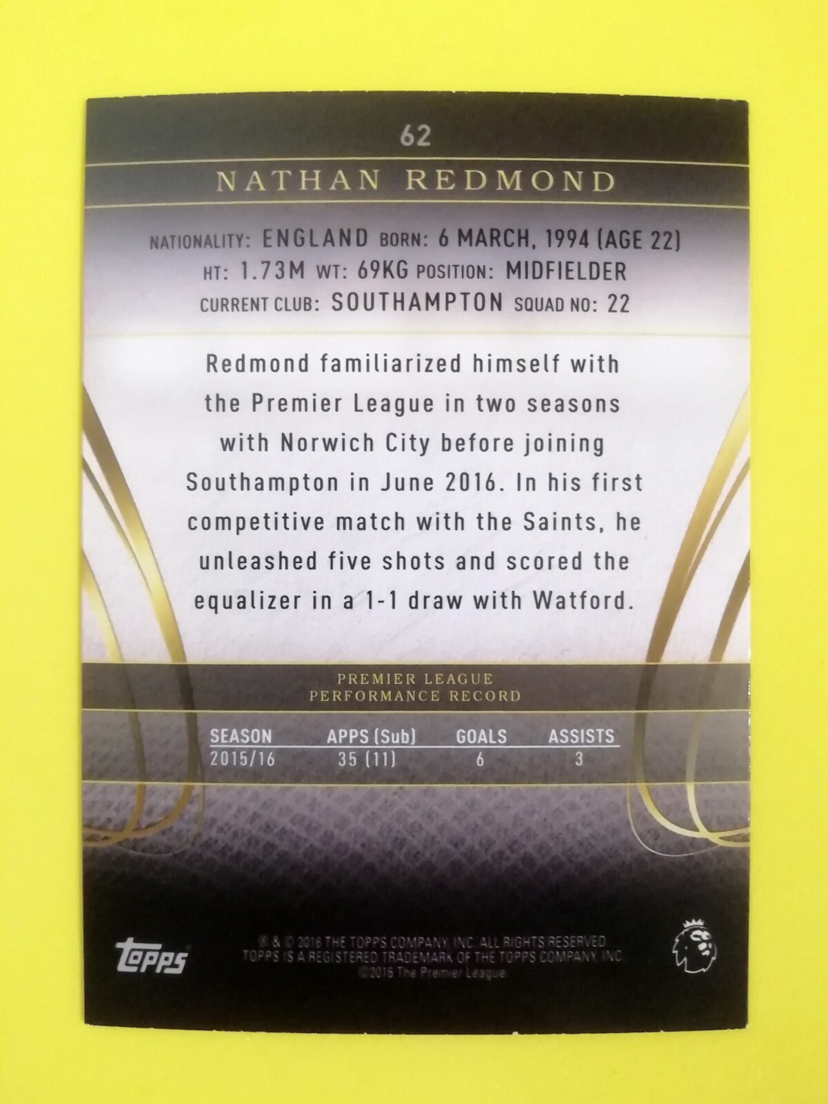 2016 2017 Topps Premier Gold SOUTHAMPTON Base & Relic Patch Cards Bundle - Picture 7 of 9