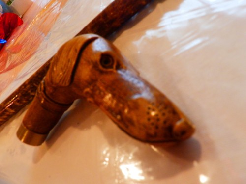 ANTIQUE 36" GREYHOUND DOG HANDLE WOOD WALKING CANE STICK - Imagen 10 de 11