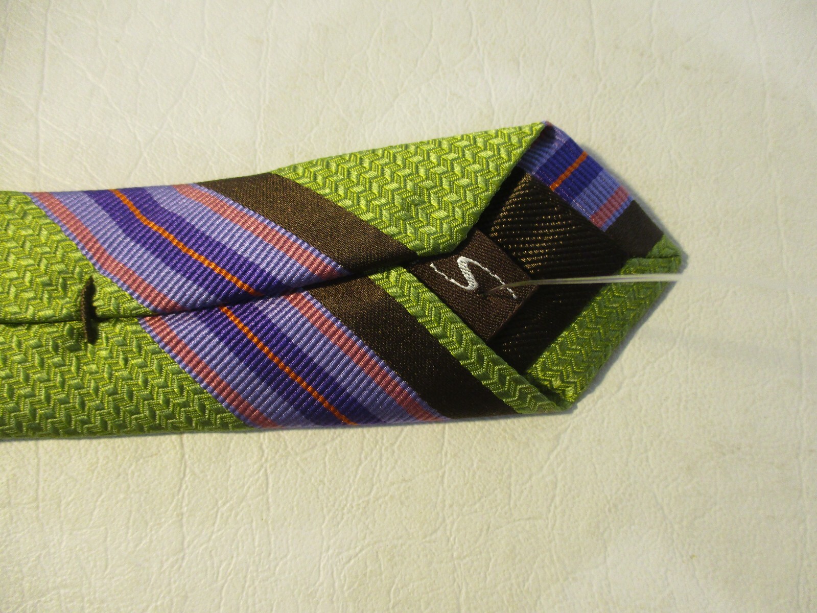 SANTORELLI green brown purple striped pattern mens silk tie NEW! eBay
