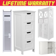 Bathroom White Cabinet Shelf Cupboard Storage Toilet Unit Tall Rack Organizer