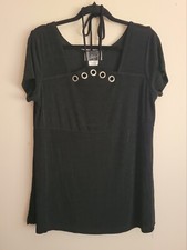 Slinky Brand Womens Black Short Sleeve Top Size Large Made In USA