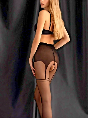 Fiore Delight 20 DEN Ouvvert Strumpfhose Schwarz S-XL Schritt offen Damen Nylons - Bild 1 von 4