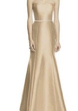 ALFRED SUNG SIZE 10 GOLD SATEEN TWILL PROM FORMAL BRIDESMAIDS GOWN DRESS